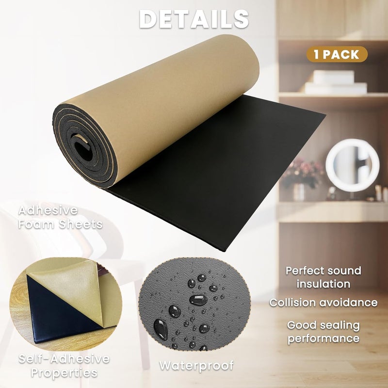 IVWNNN Sponge Neoprene with Adhesive Foam Rubber Sheet 1/4” Thick X 12” Wide X 54” Long Cut to Multiple Dimensions for DIY, Gaskets, Crafts, Cosplay Soundproof Weatherproof Padding Neoprene Fabric - Image 4
